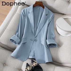 Damespakken blazers high-end kantoor dame linnen kleine pak jas 2021 lente zomer elegante slanke dun uitziende blazer vrouwen zwart wit