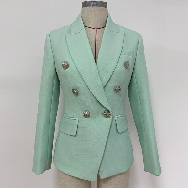 Costumes pour femmes Blazers Boutons de haute qualité Décoration Angleterre Style Manteaux à double boutonnage Féminin Tenue de bureau Solide Vert Menthe JacketsWom