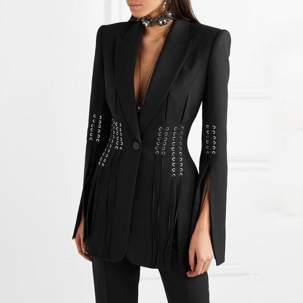 Costumes pour femmes Blazers HAUTE QUALITÉ est Designer Manteau Bouton unique Laçage Corde Split Blazer Veste 221119