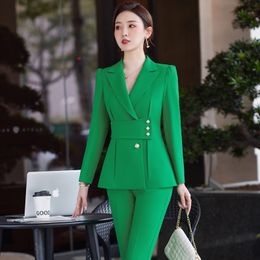 Damespakken Blazers Hoge kwaliteit Fabric Professional Women Business Suit met broek en jassen Coat Pantsuits Blazers Ladies Work Wear Trousers Set 230320