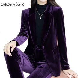 Costumes pour femmes Blazers Haute Qualité Tissu Velours Formel Femmes D'affaires OL Styles Pantalons Professionnels Bureau Travail Porter Automne Hiver 231219