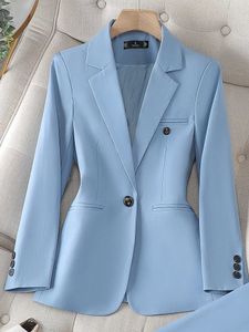 Costumes pour femmes Blazers Haute qualité à manches longues femme Blazer femmes bleu café kaki simple bouton veste mince dames affaires vêtements de travail manteau formel 231005