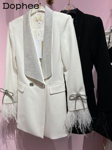 Costumes pour femmes Blazers Haute Qualité Minceur Plume Décoration Costume Veste Femmes Automne Hiver Blanc Blazer Manteau Survêtement 230630