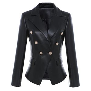 Costumes pour femmes Blazers HIGH STREET est baroque créateur de mode Blazer veste femmes Lion métal boutons simili cuir Blazer manteau extérieur 231011