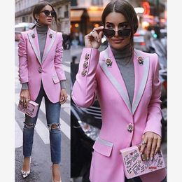 Costumes pour femmes Blazers HIGH STREET est Fashion 2023 Designer Manches longues Doublure florale Boutons roses Veste extérieure rose 230325