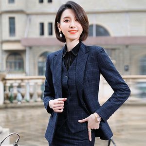 Damespakken Blazers Izicfly Autumn Spring Professional Plaid Uniform Business Suits With Trouser Slim Office Blazer Set voor vrouwen Work Wear-1 stuk 230311