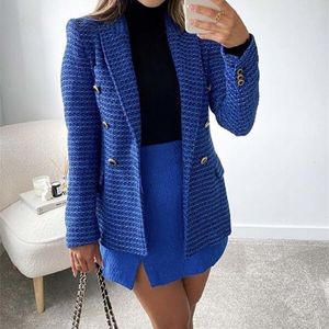 KlkxMyt Traf Blazer Dames Casual Herfst Winter Dikke Tweed Wollen Jas Vrouwelijke Geruite Double Breasted Jasje 231127