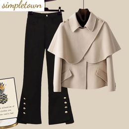 Costumes pour femmes Blazers coréen rétro personnalité Cape veste Blazer Bellbottoms deux pièces élégant pantalon costume bureau magasins d'affaires 231214