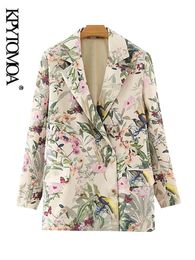 Damespakken Blazers KPYTOMOA Vrouwen Mode Kantoorkleding Bloemenprint Blazer Jas Vintage Lange mouw Zakken Vrouwelijke bovenkleding Chique tops 230808