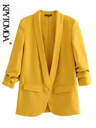 Damespakken Blazers Kpytomoa Women Fashion Office Draag Basis Blazers Coat Vintage geplooide powered lange mouwzakken vrouwelijke bovenkleding chic tops 230302