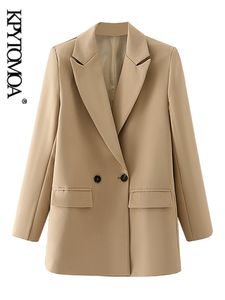 Trajes de mujer Blazers KPYTOMOA Moda para mujer Ropa de oficina con doble botonadura Blazer Abrigo Vintage Bolsillos de manga larga Ropa exterior femenina Chic Veste Femme 221119