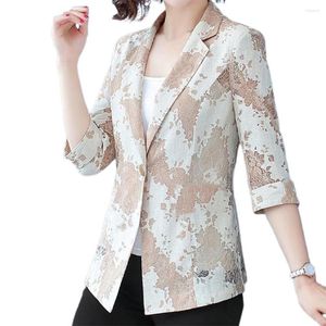 Damespakken Blazers Rapel 3/4 Sleeve slanke pasvorm Vrouwen met één knop Blazer Unique Printing Lace Stitching Thin Office Suit jas Outerwear