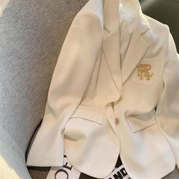 Trajes de mujer Blazers Carta de bordado chaqueta de traje blanco para mujeres abrigo de gran tamaño de manga larga