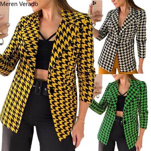 Costumes pour femmes Blazers Meren Verado Femmes Street Automne Hiver Collier Turn-Down Swallow Gird Leopard Manteau Casual Mode Office Lady