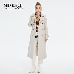 Vrouwen Suits Blazers Miegofce 2023 Spring herfst Rapel Women Long Trench Coat vaste kleurriem Sjaals Dubbele borsten Windscheiding F23827 230822