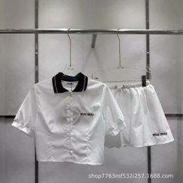 Damespakken blazers mm24 lente/zomertijdperk vermindert zoet splicing contrast thread short shirt rok set