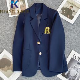 Damen-Anzüge, Blazer, Marineblau, Blazer, Jacke, Einreiher, Taschenstickerei, modische Anzugjacke, Damen, lässig, Büro, formeller Blazer, Mantel 231213