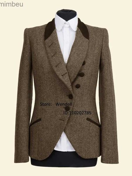 Costumes pour femmes Blazers Nouvelles femmes veste à chevrons Blazer rétro épissage col simple boutonnage sur mesure tenue décontractée manteau Cocktail de robes EamL240118