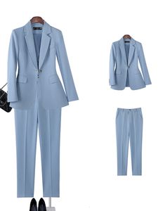 Trajes de mujer Blazers Office Ladies Pant Suit Formal Women Business Work Wear Blazer y pantalón Azul Amarillo Albaricoque Slim Solid Conjunto de 2 piezas 230306