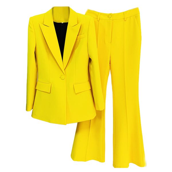 Costumes de femmes Blazers Office dames Panaisons Pantanage Femmes Purple Yellow Business Classic Boutons Singons Pantalons évasés Blazer Pantalon Two Piece Set Formal