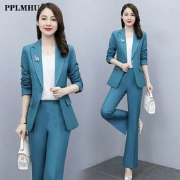 Damespakken Blazers Kantoor Dame Elegant Blazer Suit Women 2 -delige Set Koreaanse mode Slim Undined Suit Jack en High Tailed Pants Work Wear 230302