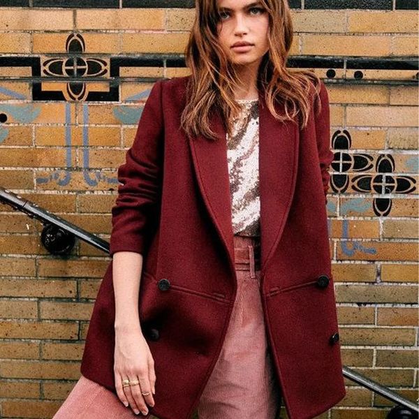 Costumes pour femmes Blazers Vêtements d'extérieur Blazer femme laine Double boutonnage coréen automne vêtements élégant femmes vestes Blazers pour femmes manteau sac 231116