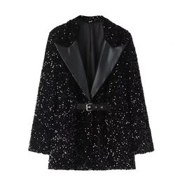 Costumes pour femmes Blazers PB ZA costume noir 2023 Design sens petit tempérament de mode paillettes haute qualité explosif rue 231129