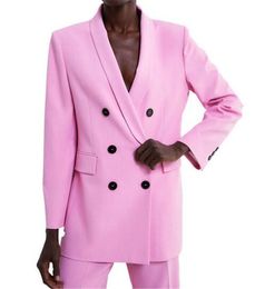 Costumes pour femmes Blazers Pantalon d'affaires rose costumes pour femmes grande taille dames blazer à simple boutonnage pantalon pour travail tailleur-pantalon pour fête de mariage sur mesure 230310