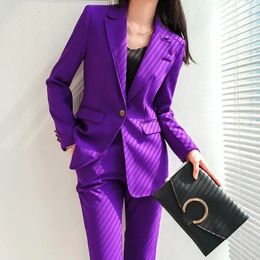 Trajes de mujer Blazers Traje morado Abrigo 2 piezas Primavera y otoño Edición coreana Casual Estilo británico Moda Negocios Sólido 231219