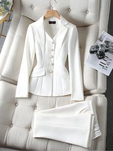 Costumes pour femmes Blazers S-4XL mode blanc rouge noir Blazer veste et pantalon costume pantalon femmes femme bureau dames vêtements de travail formel 2 pièces ensemble 231023