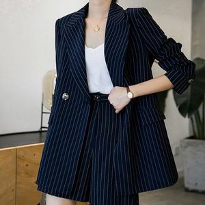 Women's Suits Blazers S-xl femmes Blazer costumes printemps été femme Long Coatpant 2 pièces ensembles rayé Shorts taille haute affaires dames tenues Hy95231023