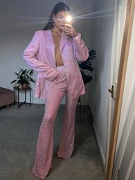 Costumes pour femmes Blazers Set Pakaian Lengan Panjang Berpayet Longgar Seksi Berkilau untuk Pesta Klub Malam Streetwear 3 Buah Wanita Musim Gugur 230516