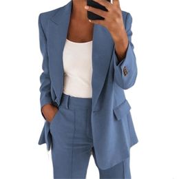 Damespakken Blazers Enkele knop Blazerjas Dames Lange mouw Effen Kleur Herfst Elegant Tops Kantoor Dame Slanke pak Bovenkleding 230920