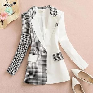 Costumes pour femmes Blazers Skinny Patchwork Treillis Poches fines Classique Bouton cranté Vêtements Créatifs Automne Hiver Bureau Dame 230322