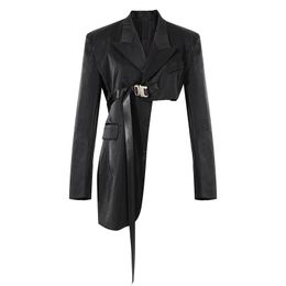 Damespakken Blazers Slim Black Suit Jack Cut-Off Asymmetrische schoudergordel Fashion jas breed schouder streetwear voor vrouwenvrouwen