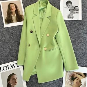 Trajes de mujer Blazers Primavera Otoño Blazer Office Lady Casual Loose Suit Coat Mujer Verde / Negro / Beige Chic Blazer Coat Ladies Solid Small Suits 230311