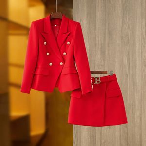 Dameskostuums Blazers Lente INS B Gesp Chic Luxe elegante sets Blazerpak met rok Tweedelig Damesjack Kantoorkleding Professioneel 231120