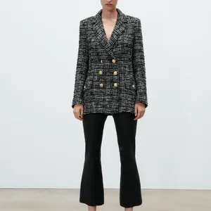 Vrouwenpakken Blazers Spring Jackets For Women 2023 Tweed Blazer Woman Double Breasted Hoge kwaliteit Kantoor Lady Slim Coatwomen's