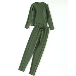 Costumes de femmes Blazers Spring Simple Color Colombe Casual Trinted Pullover Sweater + Pant Set Two Piece