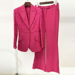 Suisses pour femmes Blazers Star Lace Splicing Slim Fit One Button Suit Pantalon Pantalon Set Two Pieces