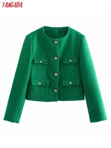 Costumes pour femmes Blazers Tangada Femmes Mode Vert Tweed Crop Blazer Manteau Vintage À Manches Longues Vêtements De Dessus Pour Femmes 8Y194 221123