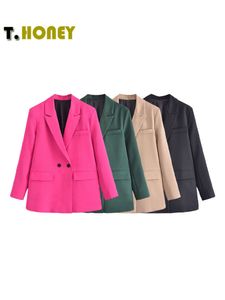 Costumes pour femmes Blazers TELLHONEY Femmes Mode Solide Double Boutonnage Blazers Femme Élégante Manches Longues Lâche Veste Manteaux Bureau Dames Survêtement Top 230302