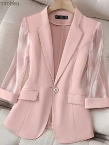 Damespakken blazers dunne roze pak dames 2022 lente en zomer nieuwe Koreaanse mode slanke drie kwart mouwen casual jas lady office blazerl240117