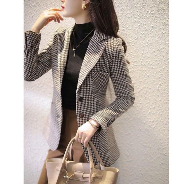 Trajes de mujer Blazers Miles de pájaros Caso Lana Traje pequeño Abrigo Mujer Temperamento delgado largo Conjunto de chaqueta