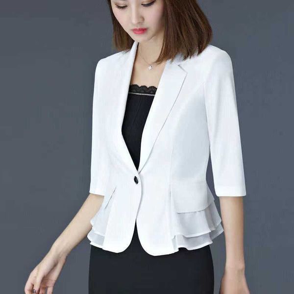 Costumes pour femmes Blazers manches trois-quarts Mesh Professional Blazer OL Veste Femmes Court 2022 Nouveau Design Sense Costume Été Blanc Protection Solaire Coa T221027