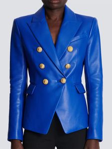 Trajes para mujer Blazers CALIDAD SUPERIOR est Chaqueta de diseñador de moda Botones de león con doble botonadura para mujer Blazer de cuero sintético ajustado 231114