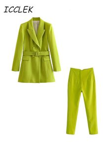 Trajes de mujer Blazers Traf Blazer con cinturón Zatra 2023 Conjuntos de pantalones Mostaza Ropa de abrigo de primavera Elegantes trajes de oficina para mujer 230715