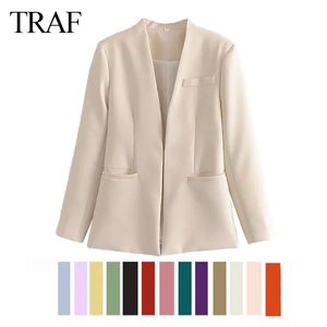 Costumes pour femmes Blazers TRAF Blazers fille femmes mode Blazer Simple couleur unie vert Orange à manches longues femmes Jcket bureau dame manteau formel 231005