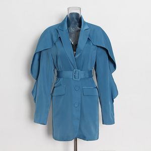 Trajes de mujer Blazers Ropa de oficina de moda para mujer Chaqueta estilo capa Blazer Cintura de un solo pecho Costura Ropa de abrigo femenina Chic