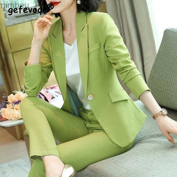 Costumes de femmes Blazers en deux pièces Femmes coréennes Office Lady Business Blazers Blazers Jacket Elegant Long Sleit Sleits High Waist Straight Pants C240410